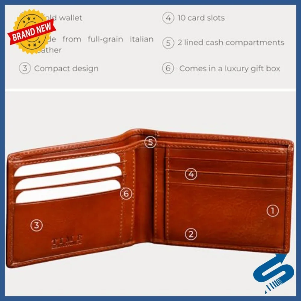 Slim Leather Bifold Wallet - Full Grain Cowhide - 10 Card Slots